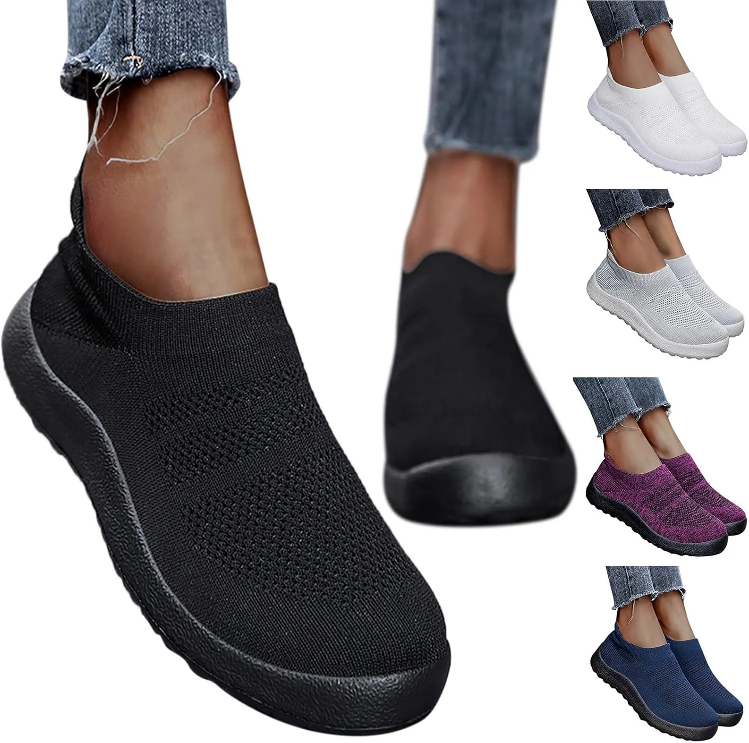 Women's Walking Shoes Cushion Comfortable Breeze Shoes Tennis Shoes Womens Boots Casual Work Shoes Platform Sneakers Slip On Tennis Shoe White Loafers