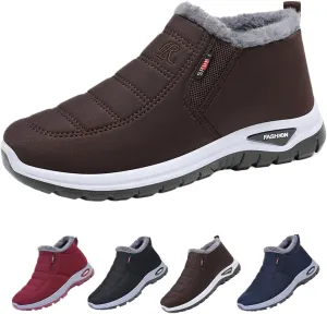 Women's Warm Sheepskin-Lined Boots, Winter Ankle Slip on Short Snow Fur Lined Boots, Unisex