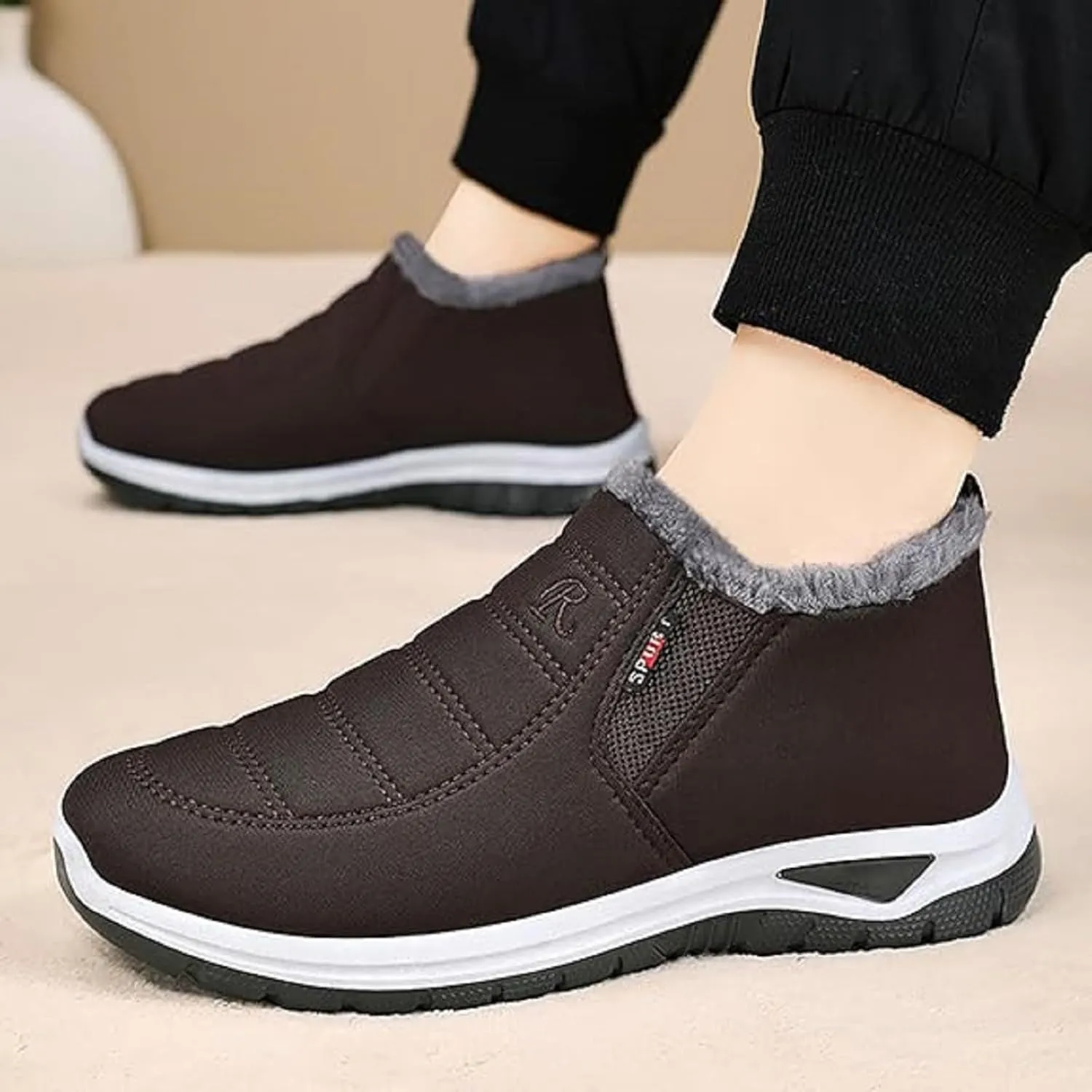 Women's Warm Sheepskin-Lined Boots, Winter Ankle Slip on Short Snow Fur Lined Boots, Unisex