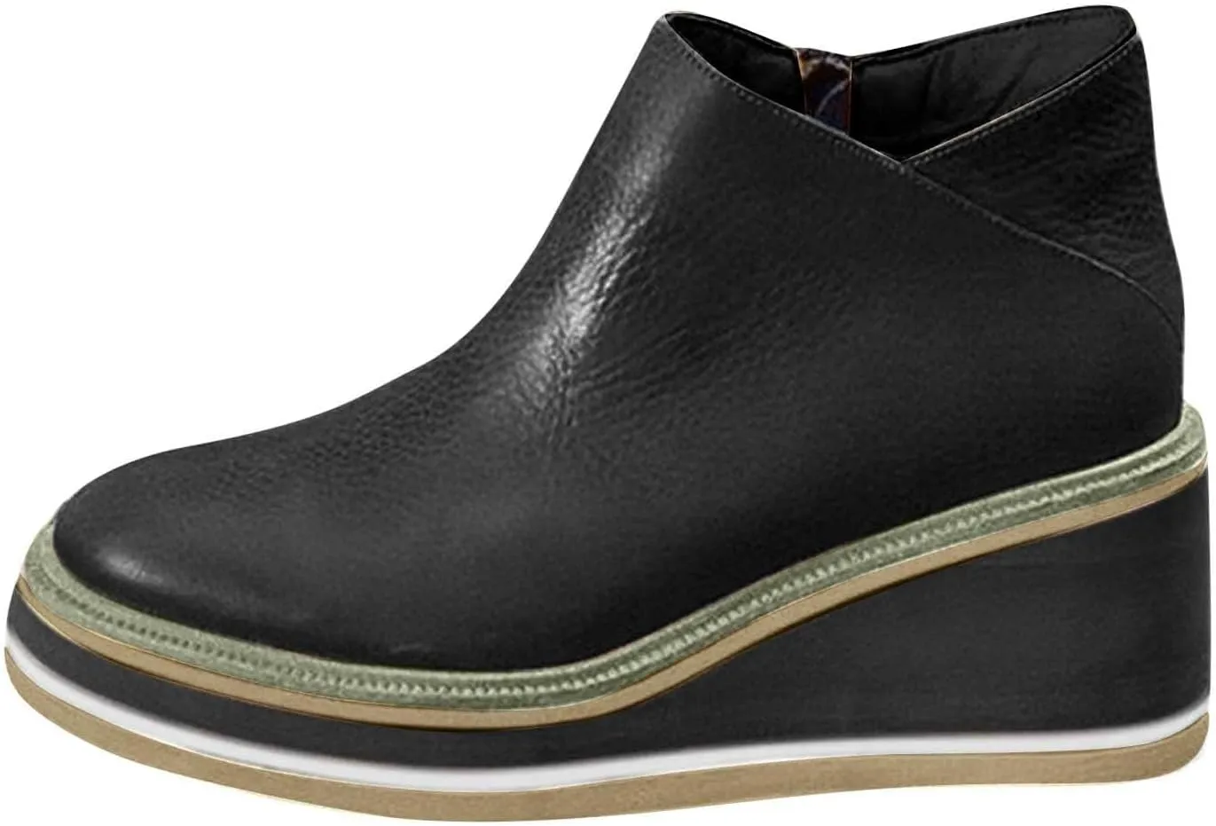 Women's Wedge Ankle Boots Fashion Side Zipper Leather Booties Basel Bootie Chelsea All-Match Shoes