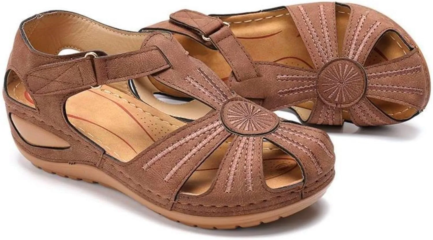 Womens Wedge Closed Toe Sandals Platform Summer Hollow Out Strap Ankle Wedges Shoes Orthopedic Comfy Slip on Bohemia Gladiator Ladies Shoes Beach Casual Athletic Sandals