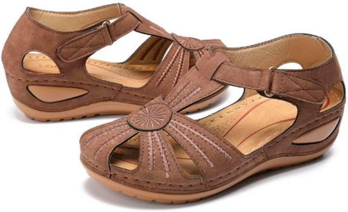 Womens Wedge Closed Toe Sandals Platform Summer Hollow Out Strap Ankle Wedges Shoes Orthopedic Comfy Slip on Bohemia Gladiator Ladies Shoes Beach Casual Athletic Sandals