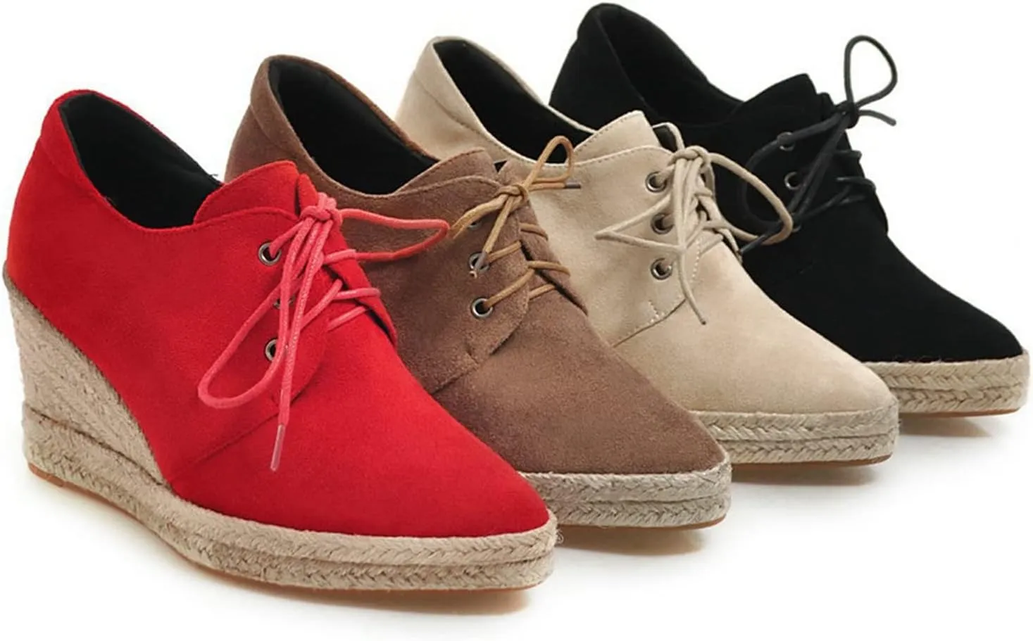 Women's Wedge Platform Espadrille Shoes Lace Up Faux Suede Pointed Toe Comfortable Casual Work Pumps