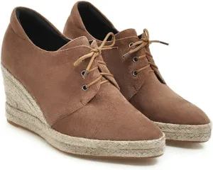 Women's Wedge Platform Espadrille Shoes Lace Up Faux Suede Pointed Toe Comfortable Casual Work Pumps
