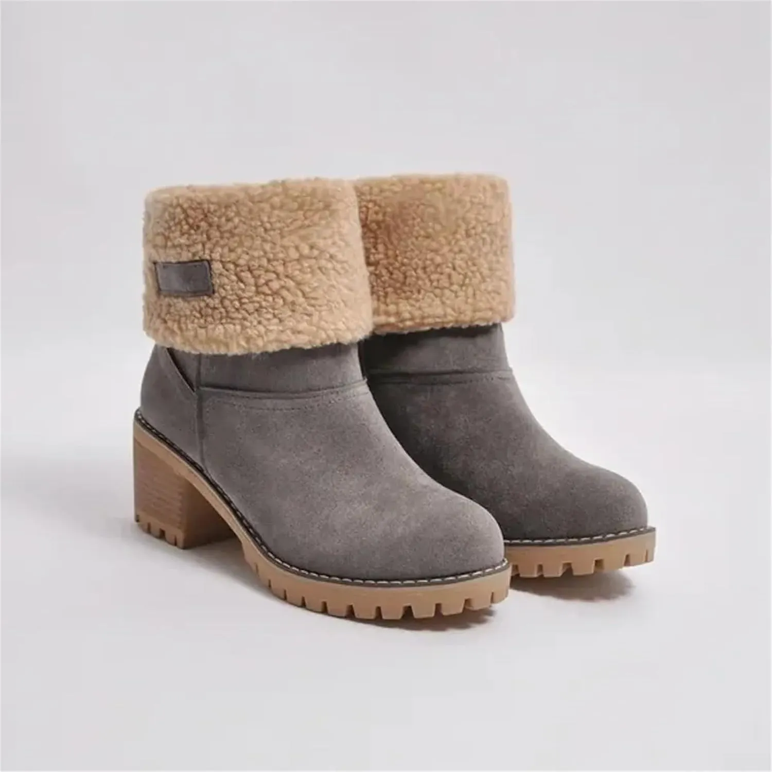 Womens Winter Boots with Fur Lined Snow Fuzzy Ankle Booties Fashion Slip On Warm Shoes Womens Snow Boots Waterproof Insulated High Heel Boot