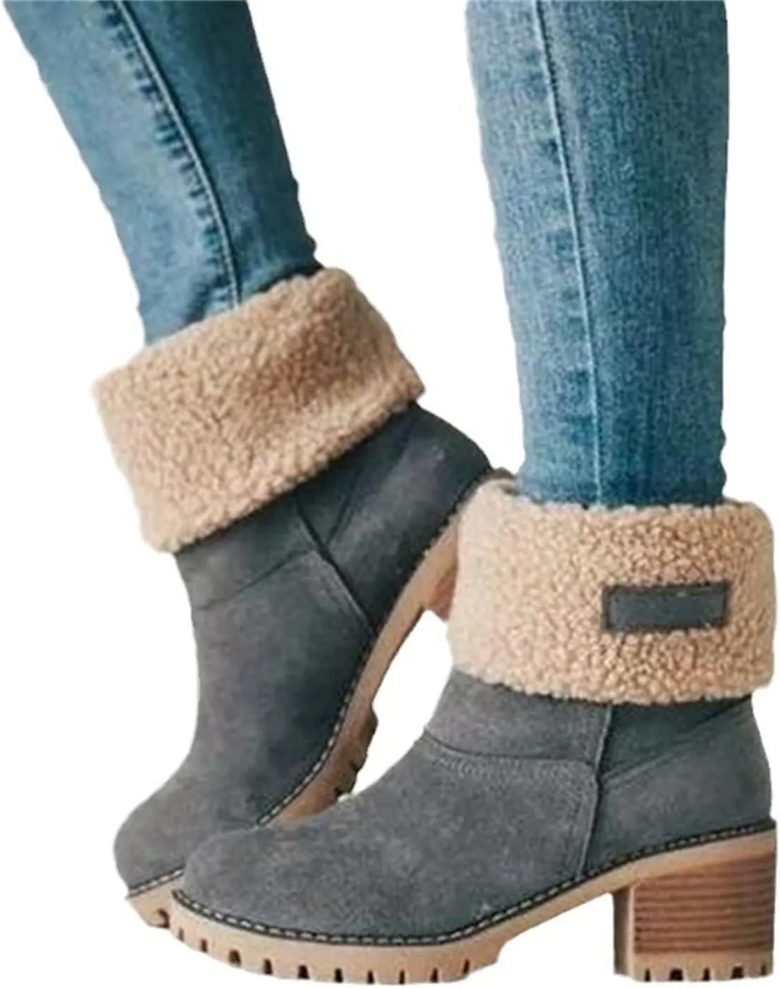 Womens Winter Boots with Fur Lined Snow Fuzzy Ankle Booties Fashion Slip On Warm Shoes Womens Snow Boots Waterproof Insulated High Heel Boot