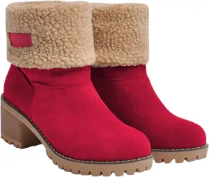 Womens Winter Boots with Fur Lined Snow Fuzzy Ankle Booties Fashion Slip On Warm Shoes Womens Snow Boots Waterproof Insulated High Heel Boot