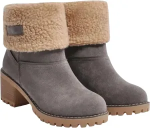 Womens Winter Boots with Fur Lined Snow Fuzzy Ankle Booties Fashion Slip On Warm Shoes Womens Snow Boots Waterproof Insulated High Heel Boot