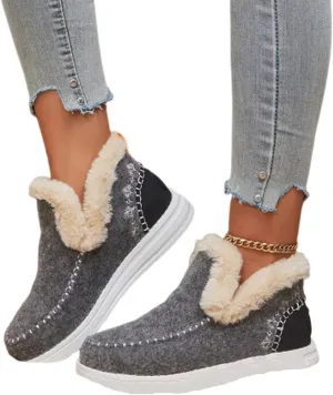 Women's Winter Snow Boots, Outdoor Cotton Flat Shoes Ankle Boots, Winter Warm Lightweight Non-Slip Suede Lined(Gray,7.5)