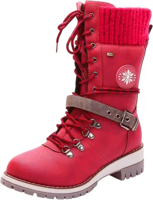 Women's Winter Warm Boots Fashion Belt Square Heel Snow Boots Lace Up Mid Tube Outdoor Walking Riding Pants