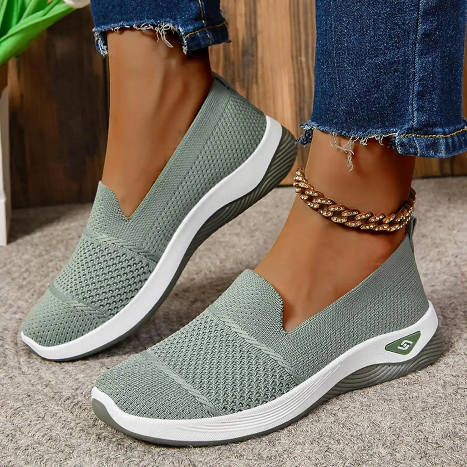 Women's Woven Orthopedic Breathable Soft Shoes Comfortable Lightweight Casual Shoes Go Walk Slip on Nurse Shoe Diabetic Foam Sneaker Hands Free Walking Sneakers with Arch Support