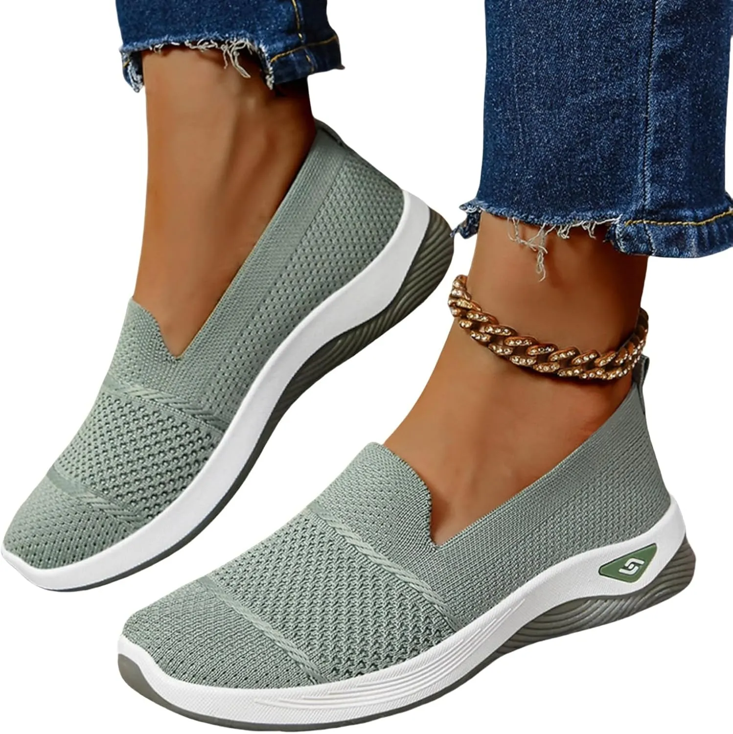 Women's Woven Orthopedic Breathable Soft Shoes Comfortable Lightweight Casual Shoes Go Walk Slip on Nurse Shoe Diabetic Foam Sneaker Hands Free Walking Sneakers with Arch Support