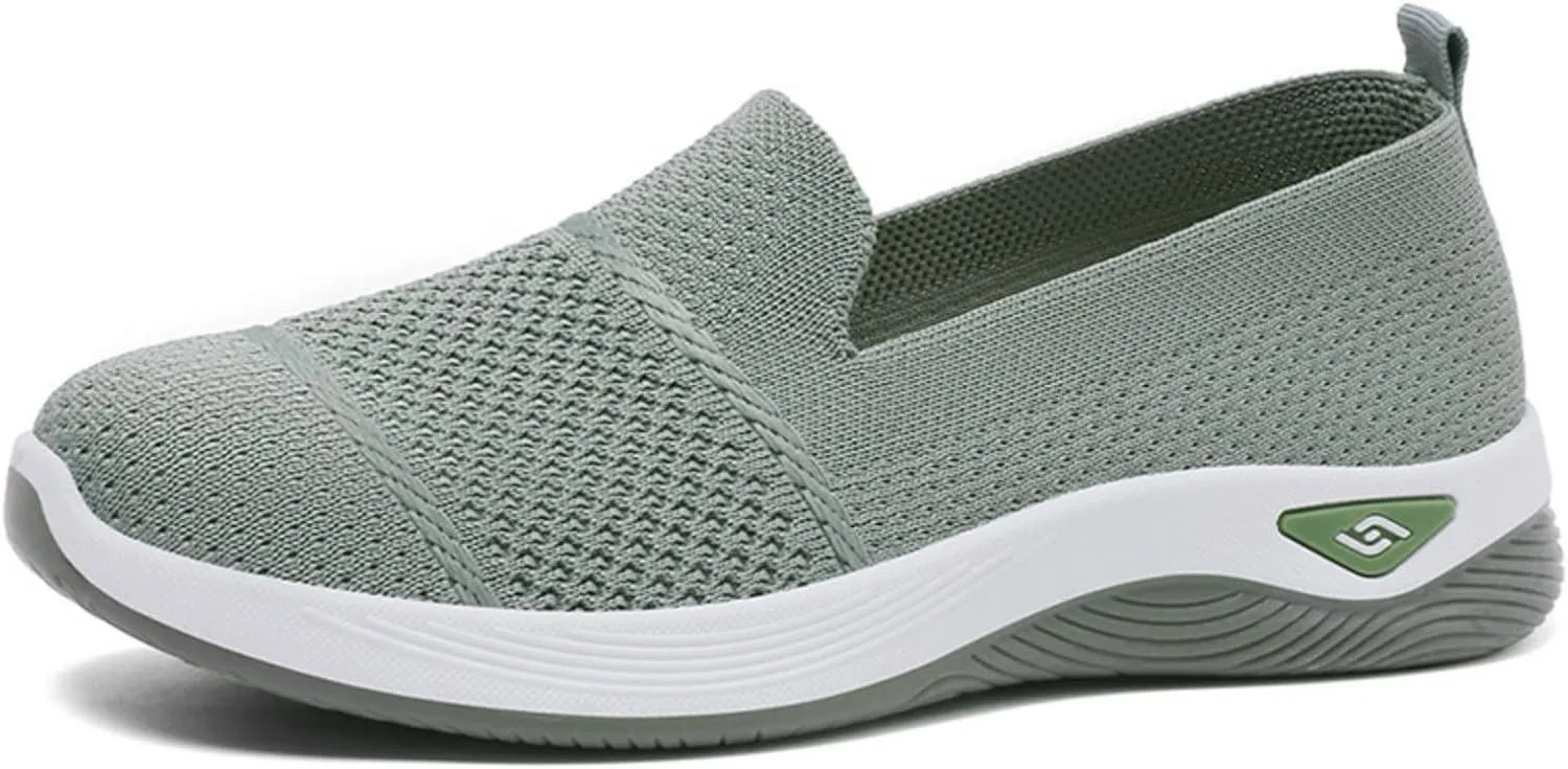 Women's Woven Orthopedic Breathable Soft Shoes Comfortable Lightweight Casual Shoes Go Walk Slip on Nurse Shoe Diabetic Foam Sneaker Hands Free Walking Sneakers with Arch Support