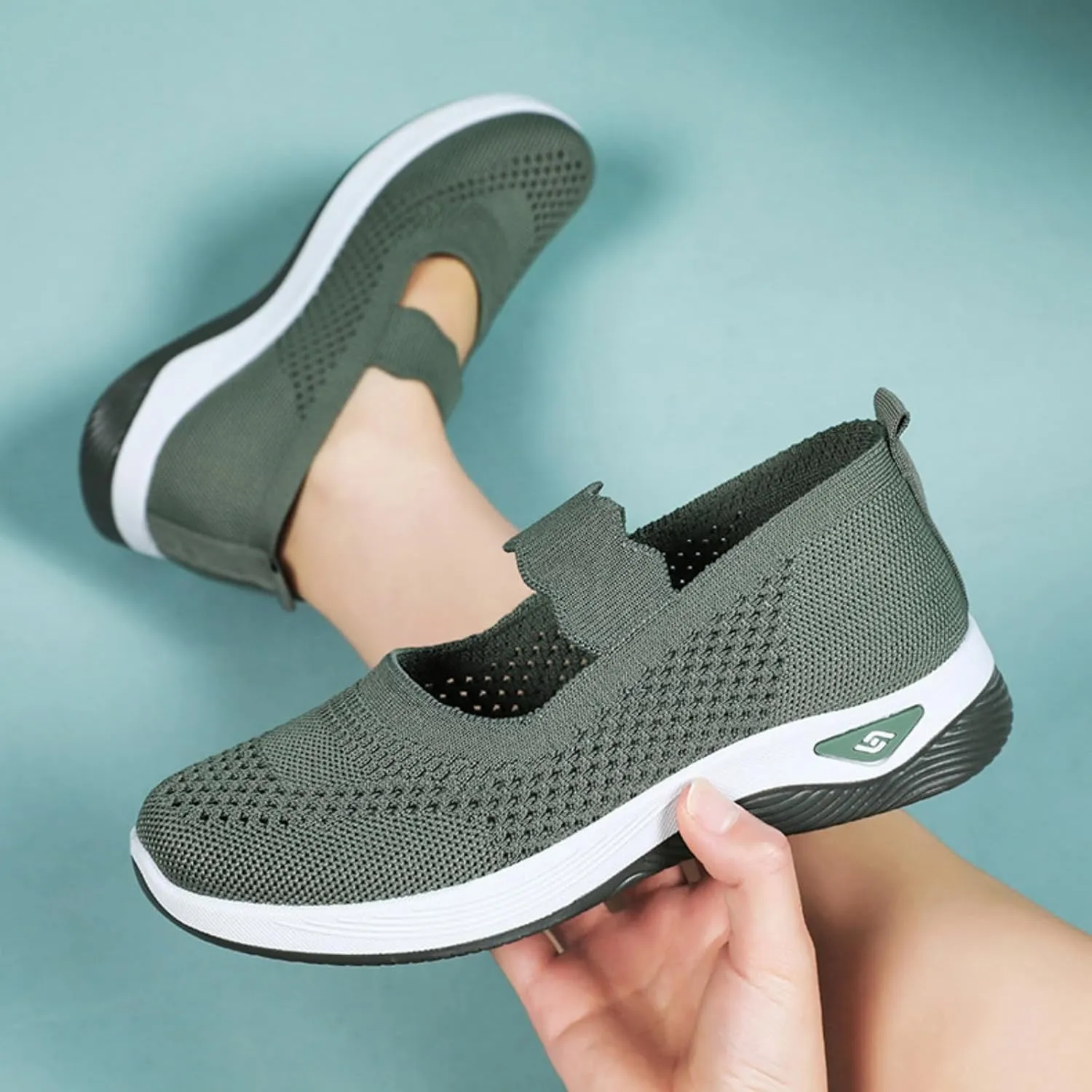 Women's Woven Orthopedic Breathable Soft Shoes Comfortable Walking Nurse Shoes Casual Diabetic Foam Shoe Go Walk Slip on Sneakers Lightweight Mesh Trainers Anti-Skid Sports Shoe with Arch Support