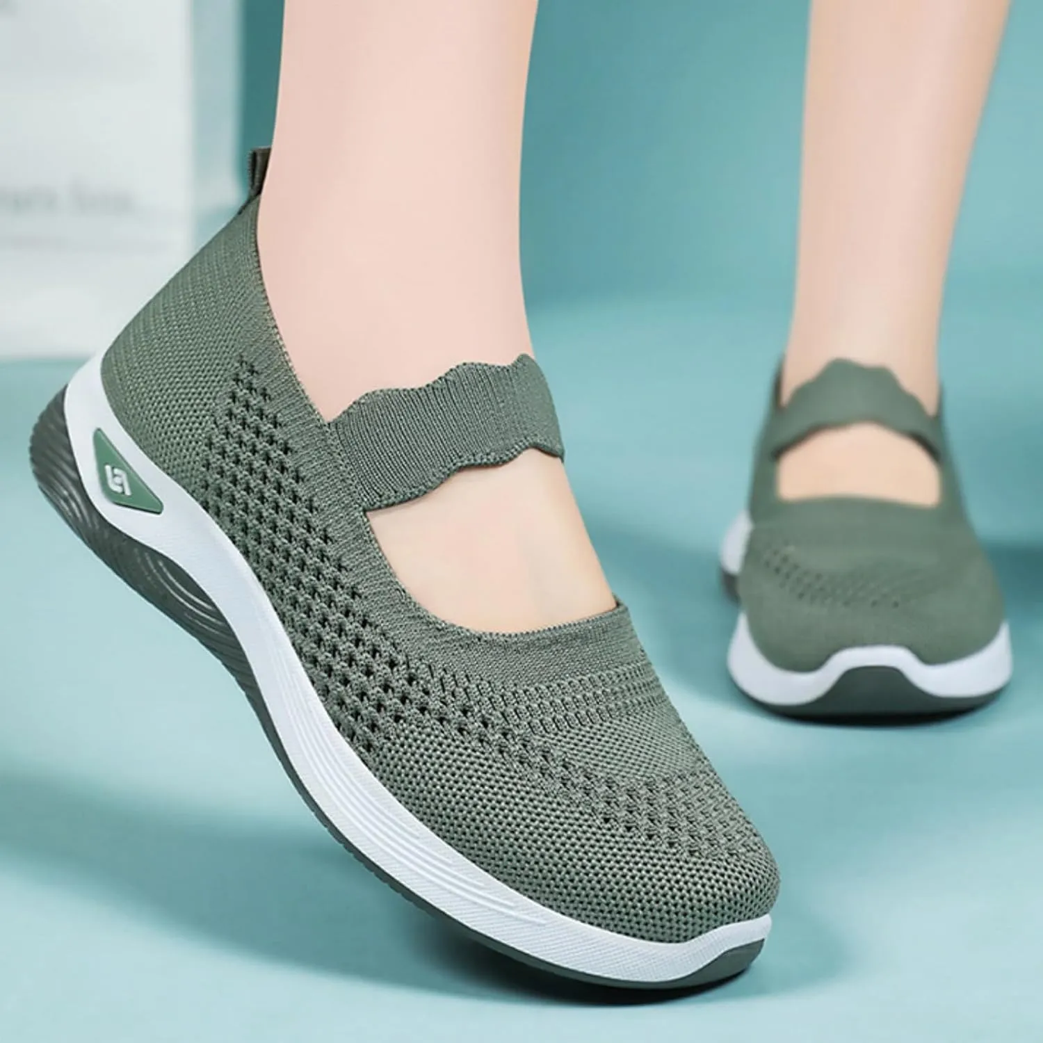 Women's Woven Orthopedic Breathable Soft Shoes Comfortable Walking Nurse Shoes Casual Diabetic Foam Shoe Go Walk Slip on Sneakers Lightweight Mesh Trainers Anti-Skid Sports Shoe with Arch Support