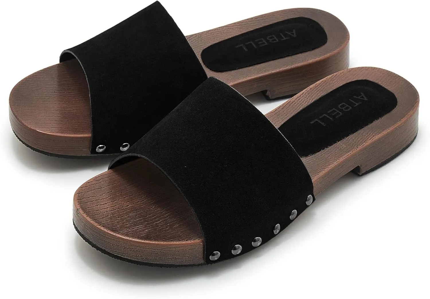 Womens's Wooden Style Block Heel Sandal Open Toe Platform Clogs Rivet Studed Slip On Summer Mules