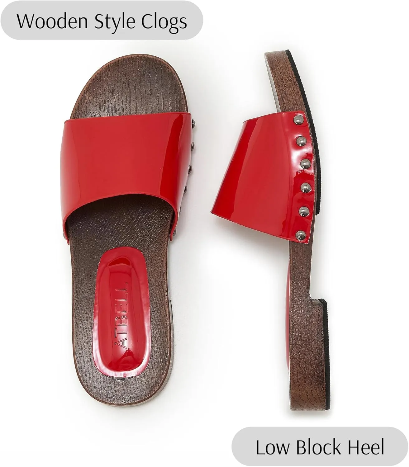 Womens's Wooden Style Block Heel Sandal Open Toe Platform Clogs Rivet Studed Slip On Summer Mules