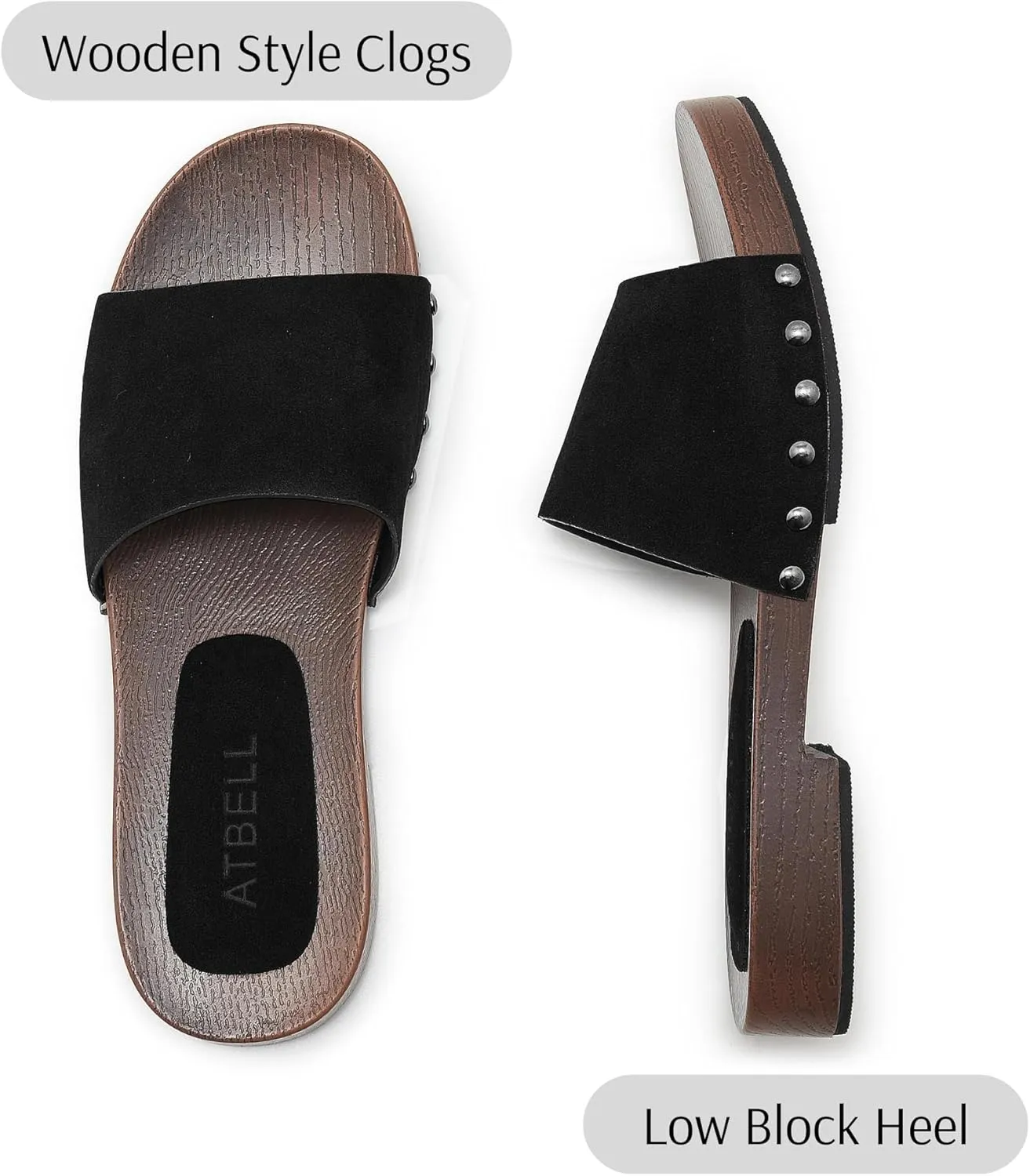 Womens's Wooden Style Block Heel Sandal Open Toe Platform Clogs Rivet Studed Slip On Summer Mules