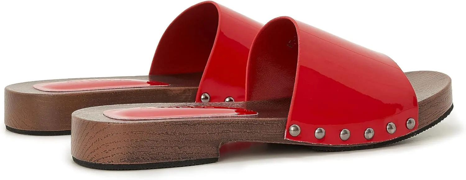 Womens's Wooden Style Block Heel Sandal Open Toe Platform Clogs Rivet Studed Slip On Summer Mules