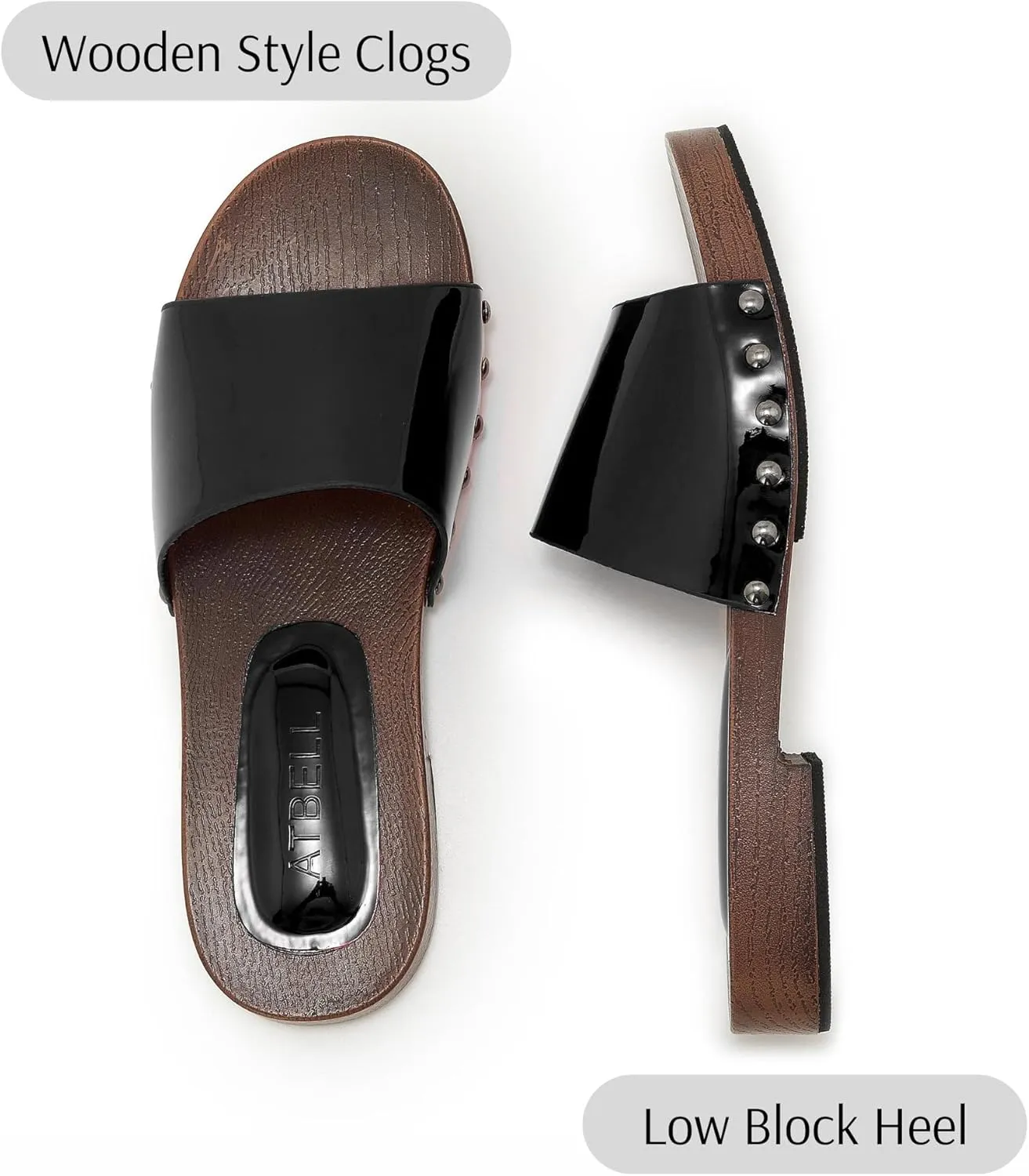 Womens's Wooden Style Block Heel Sandal Open Toe Platform Clogs Rivet Studed Slip On Summer Mules
