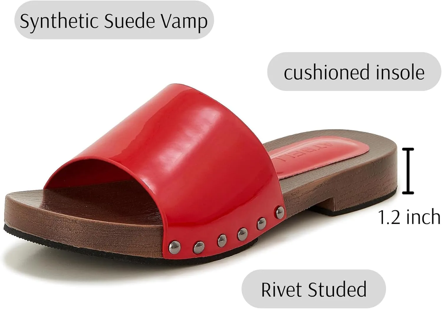 Womens's Wooden Style Block Heel Sandal Open Toe Platform Clogs Rivet Studed Slip On Summer Mules