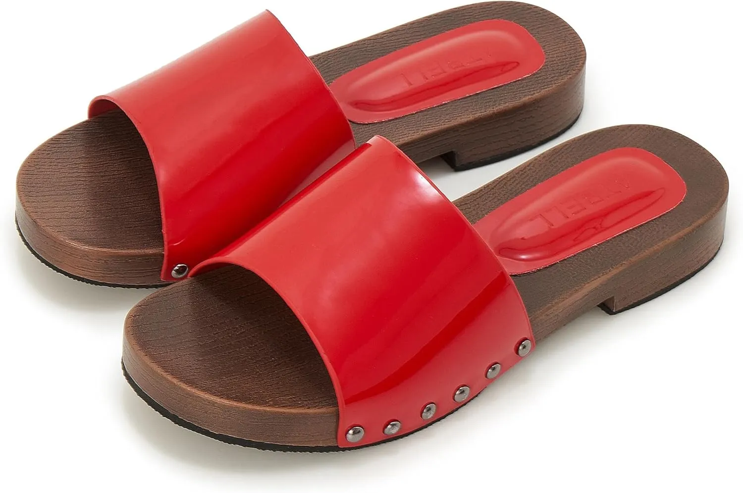 Womens's Wooden Style Block Heel Sandal Open Toe Platform Clogs Rivet Studed Slip On Summer Mules
