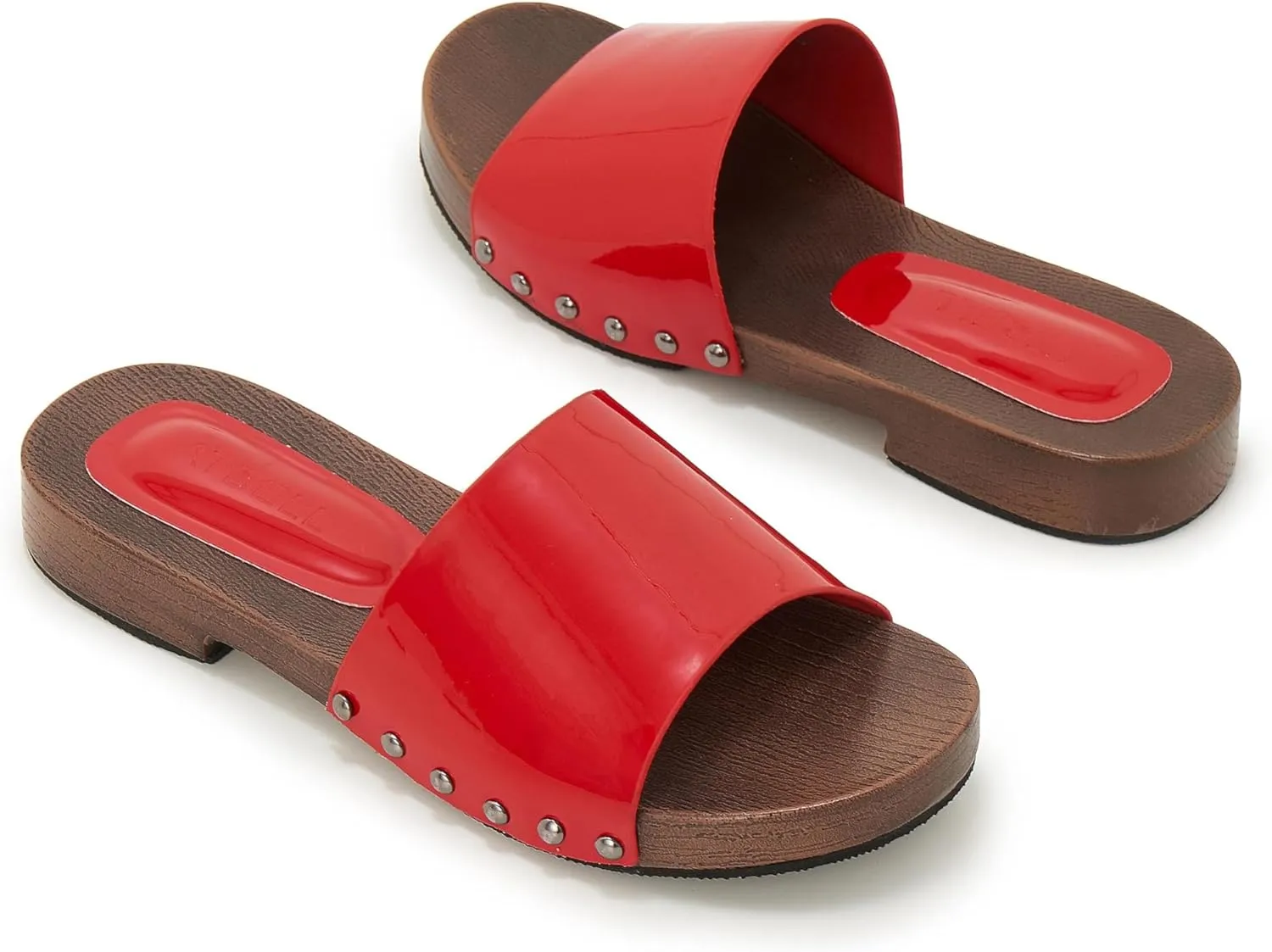Womens's Wooden Style Block Heel Sandal Open Toe Platform Clogs Rivet Studed Slip On Summer Mules