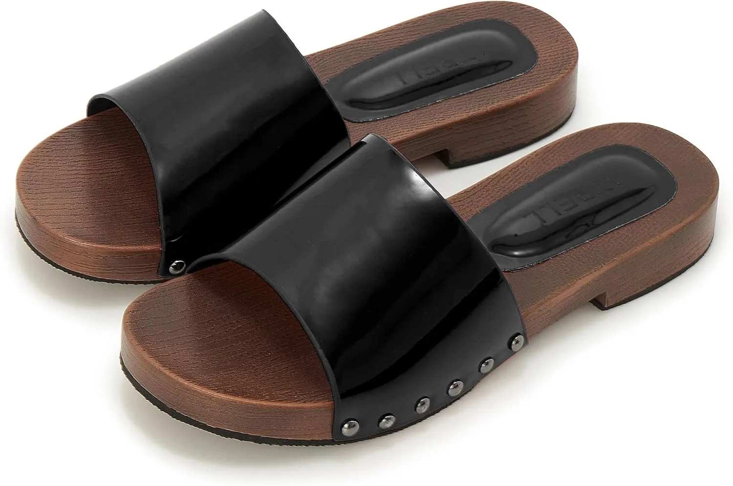 Womens's Wooden Style Block Heel Sandal Open Toe Platform Clogs Rivet Studed Slip On Summer Mules