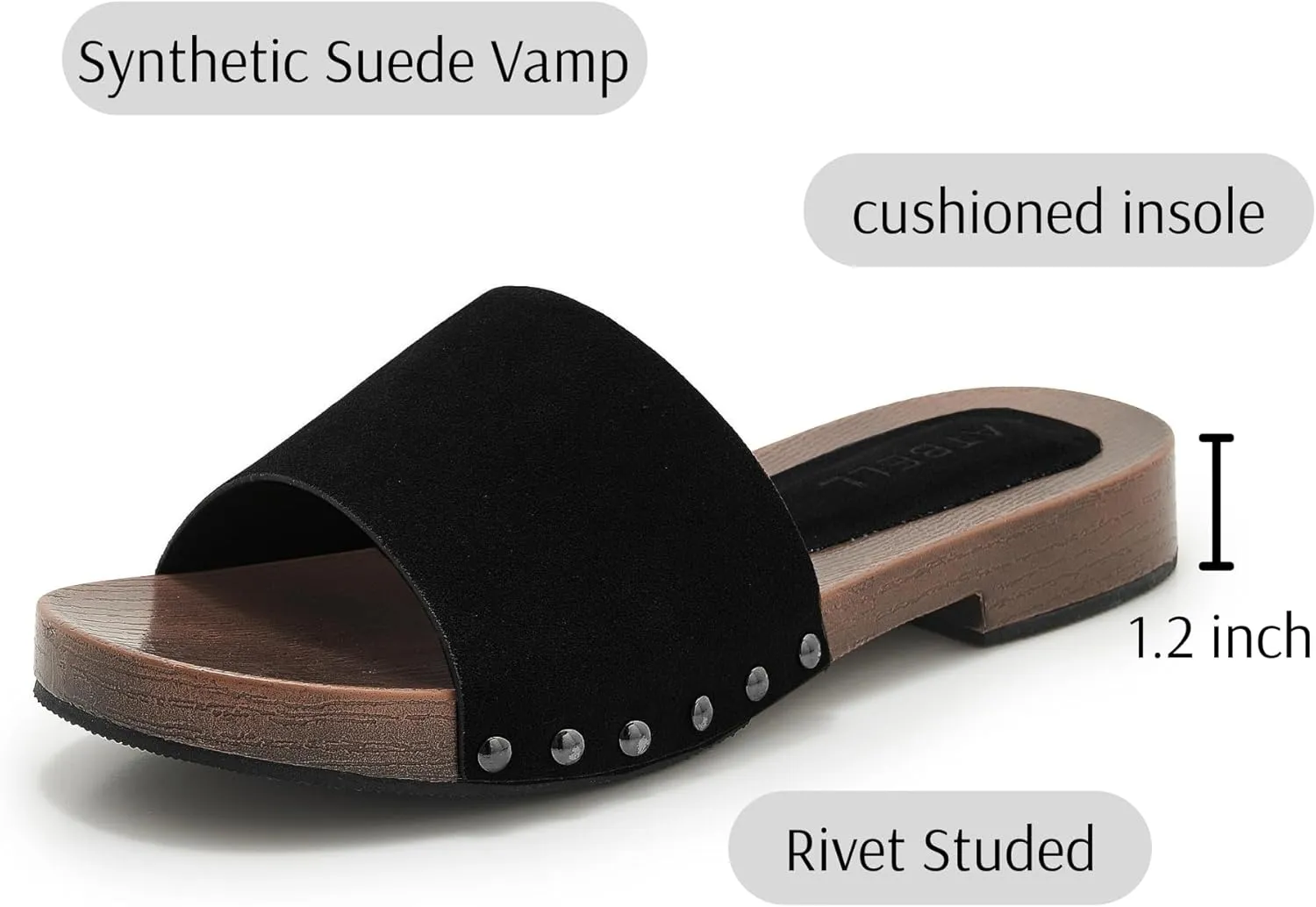 Womens's Wooden Style Block Heel Sandal Open Toe Platform Clogs Rivet Studed Slip On Summer Mules