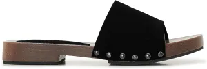 Womens's Wooden Style Block Heel Sandal Open Toe Platform Clogs Rivet Studed Slip On Summer Mules