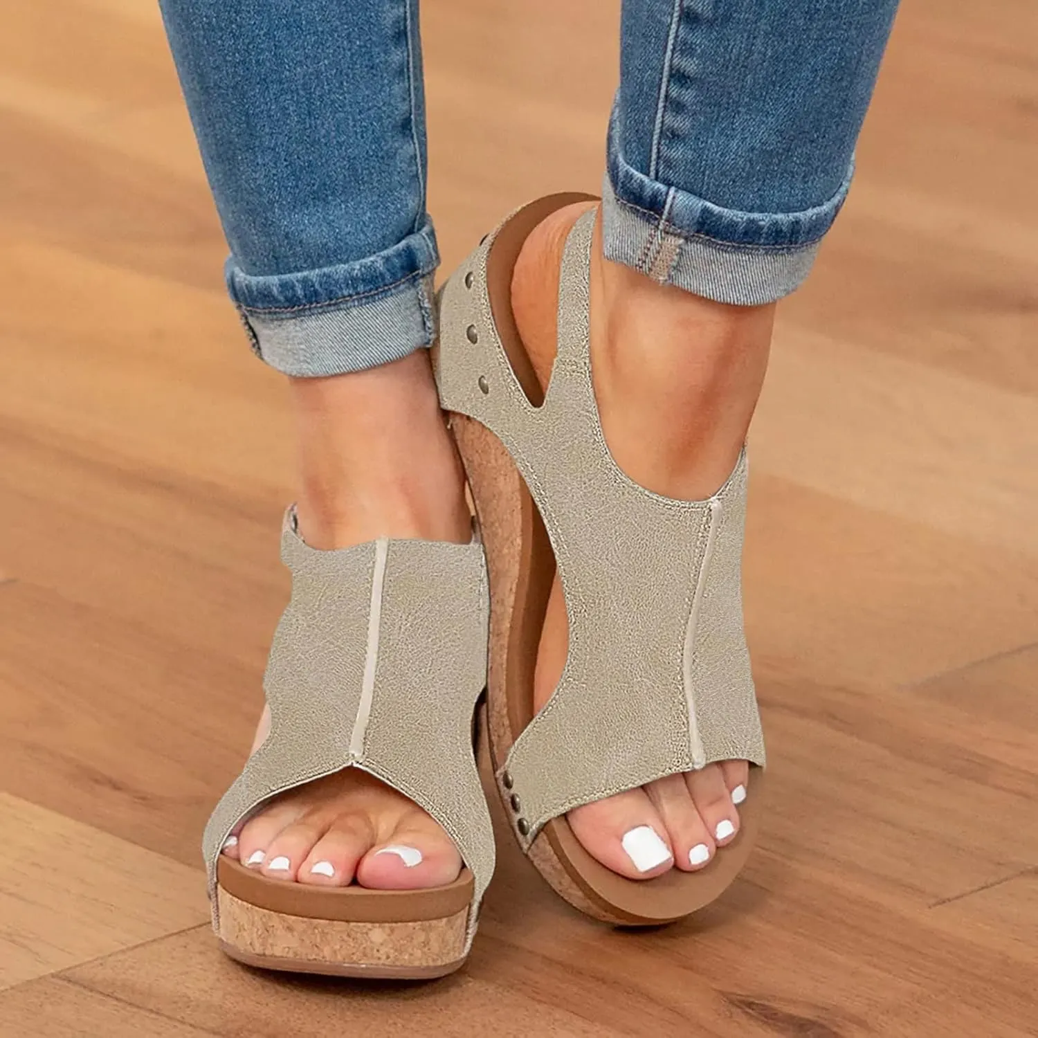 Womenyiaor Wedge Sandals for Women 2024, Women's Platform Wedge Sandals Open Toe Buckle Ankle Strap Espadrilles Wedge Sandals Women Casual Dressy Summer Shoes