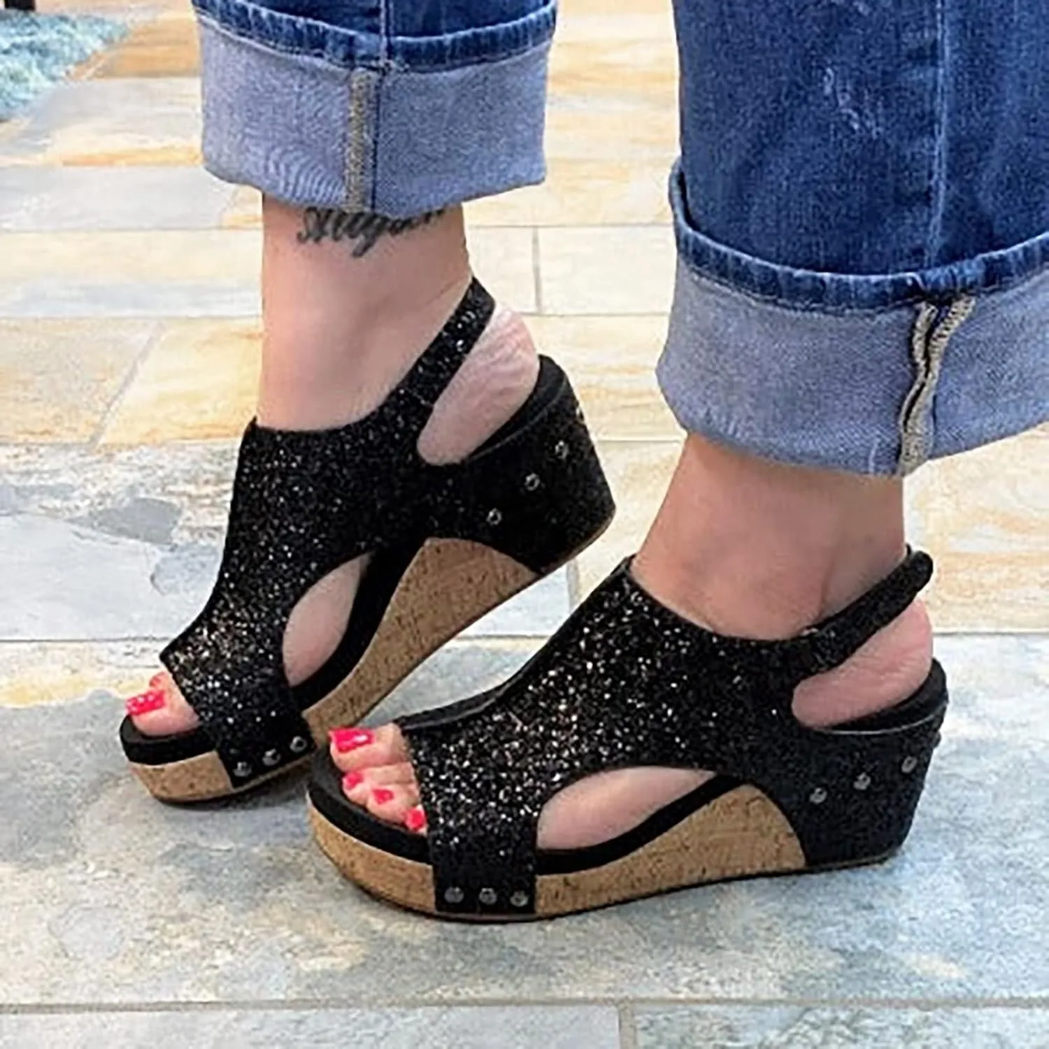 Womenyiaor Wedge Sandals for Women 2024, Women's Platform Wedge Sandals Open Toe Buckle Ankle Strap Espadrilles Wedge Sandals Women Casual Dressy Summer Shoes
