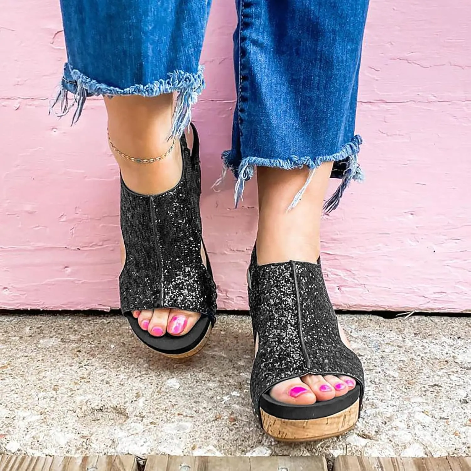 Womenyiaor Wedge Sandals for Women 2024, Women's Platform Wedge Sandals Open Toe Buckle Ankle Strap Espadrilles Wedge Sandals Women Casual Dressy Summer Shoes