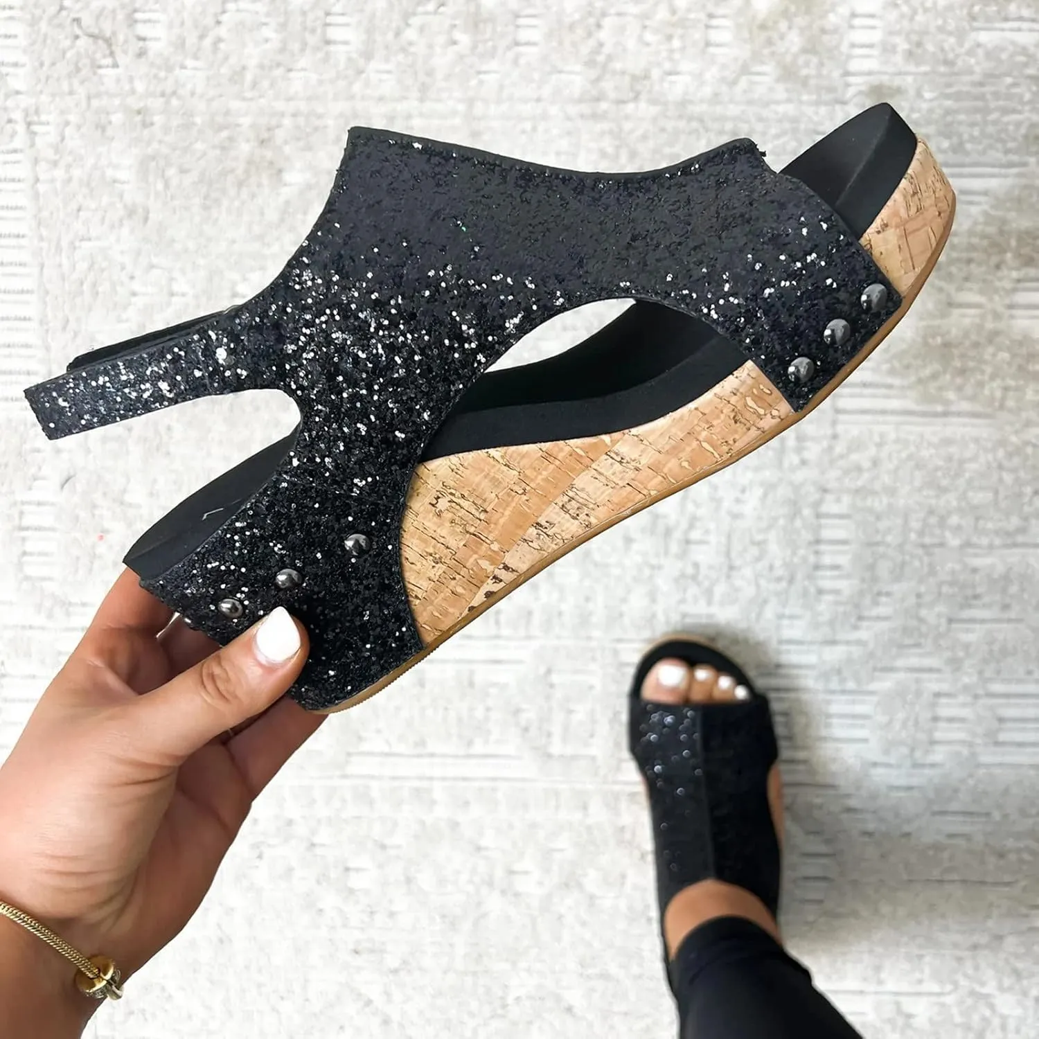Womenyiaor Wedge Sandals for Women 2024, Women's Platform Wedge Sandals Open Toe Buckle Ankle Strap Espadrilles Wedge Sandals Women Casual Dressy Summer Shoes