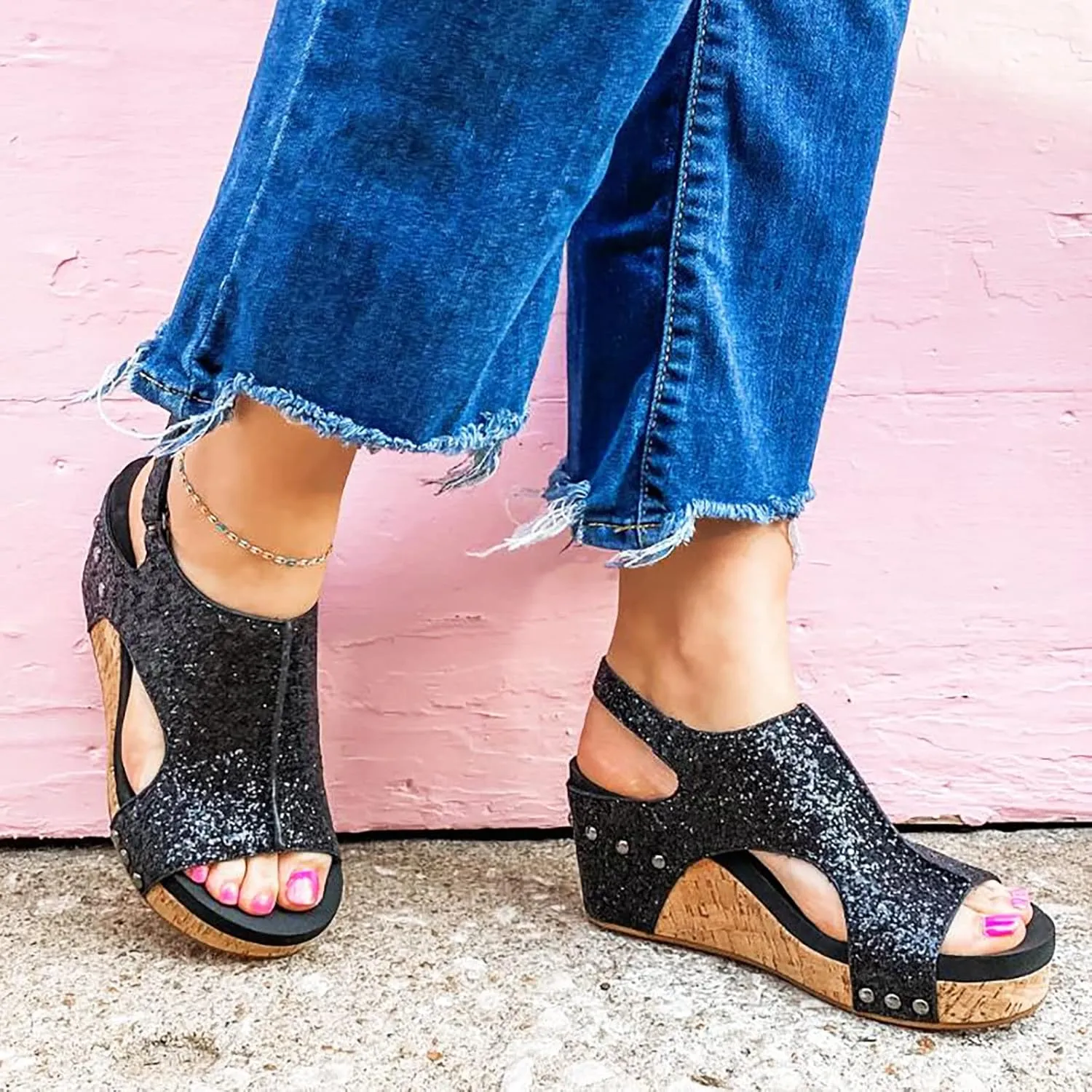 Womenyiaor Wedge Sandals for Women 2024, Women's Platform Wedge Sandals Open Toe Buckle Ankle Strap Espadrilles Wedge Sandals Women Casual Dressy Summer Shoes