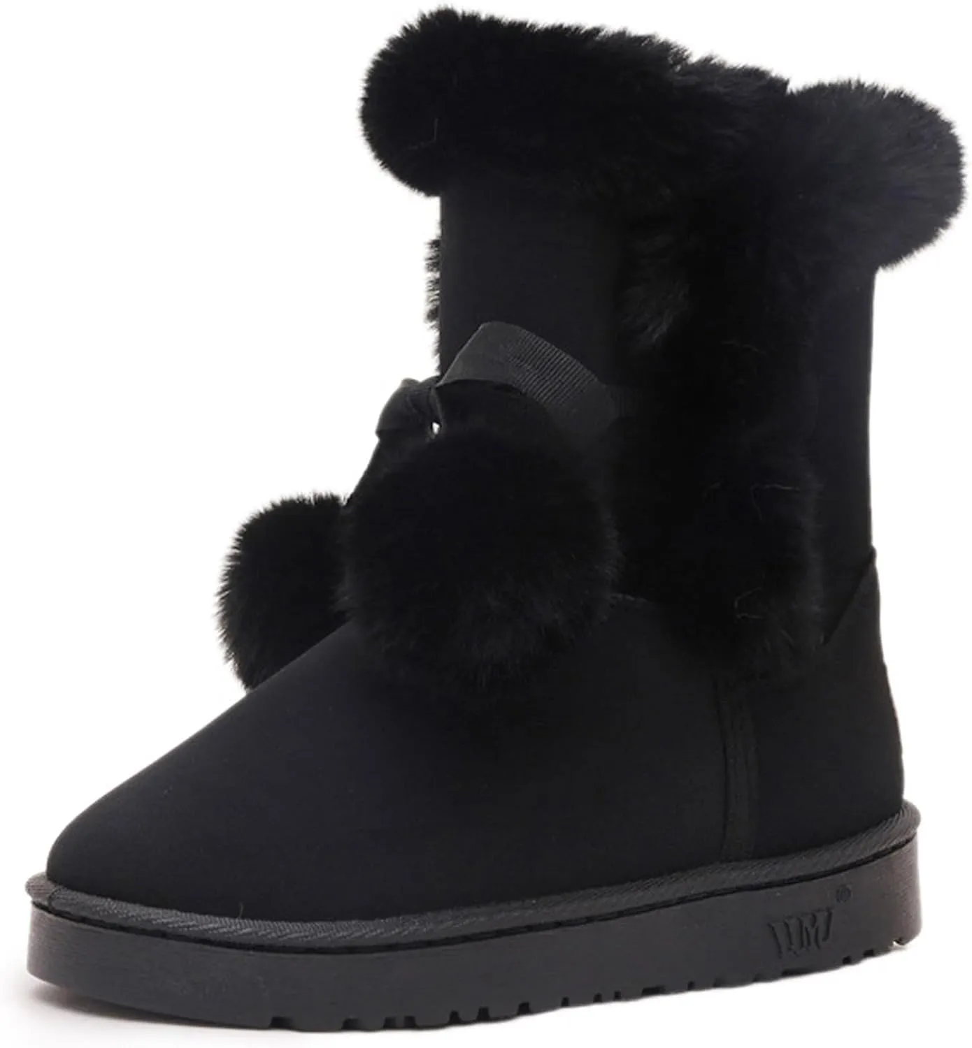 WUIWUIYU Women's Cute Pom-pom Lace Up Fur Winter Snow Boots Sweetheart Princess Fluffy Boots