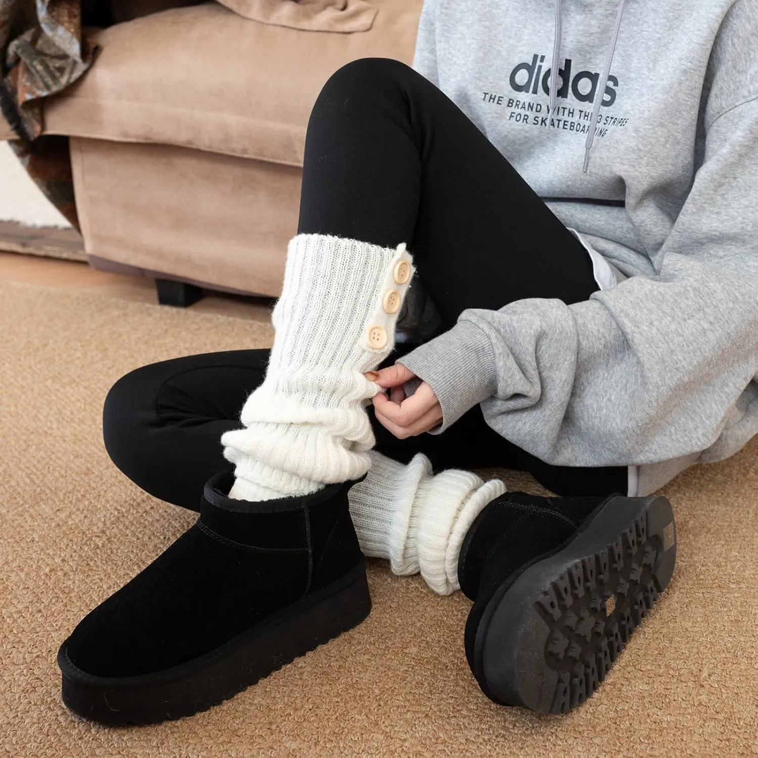 XIXITIAO Platform Wool Lining Mini Boots for Women,Genuine Suede Snow Boots with Memory Foam,Classic Winter Women's Ankle Boots,Water Resistant Short Boots