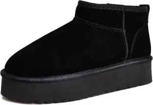 XIXITIAO Platform Wool Lining Mini Boots for Women,Genuine Suede Snow Boots with Memory Foam,Classic Winter Women's Ankle Boots,Water Resistant Short Boots
