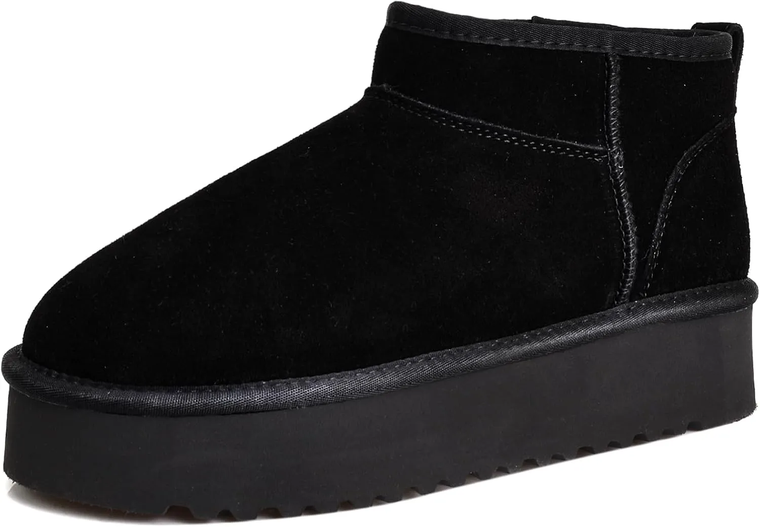 XIXITIAO Platform Wool Lining Mini Boots for Women,Genuine Suede Snow Boots with Memory Foam,Classic Winter Women's Ankle Boots,Water Resistant Short Boots