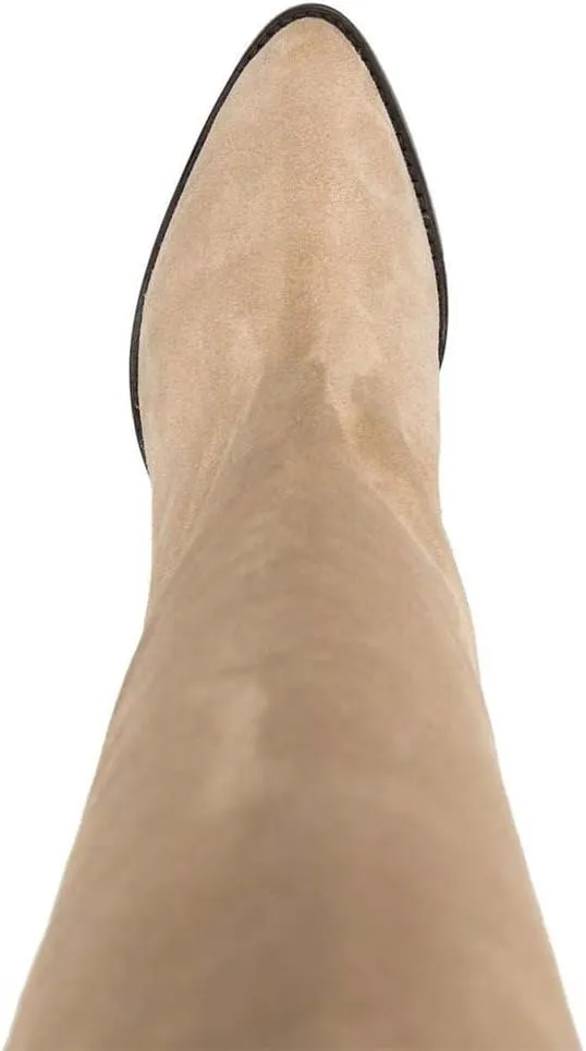 XYD Sassy Cone Mid Heels Thigh High Boots for Women Over The Knee Stretchy Pointed Toe Stylish Baggy Winter Warm Dress Long Booties Shoes
