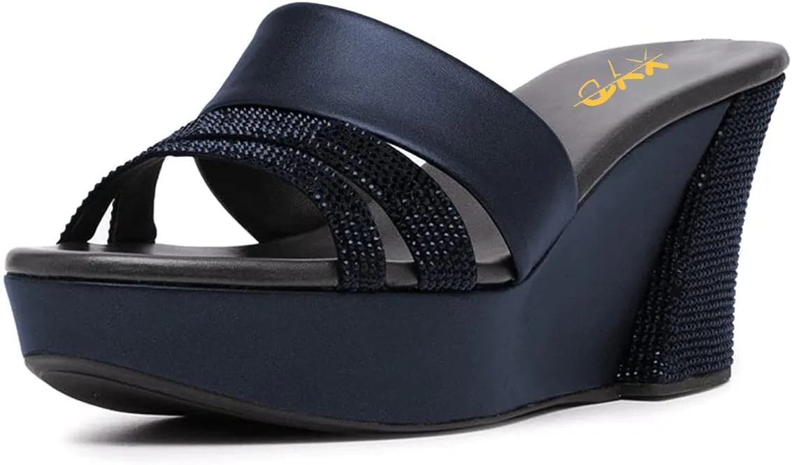 XYD Women Casual Wedges Slide Sandals Platform Rhinestones Slip On Open Toe Mules Comfort High Heel Summer Fashion Shoes