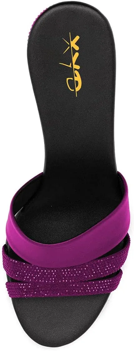 XYD Women Casual Wedges Slide Sandals Platform Rhinestones Slip On Open Toe Mules Comfort High Heel Summer Fashion Shoes
