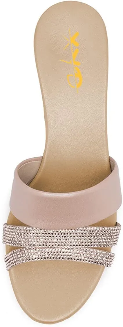 XYD Women Casual Wedges Slide Sandals Platform Rhinestones Slip On Open Toe Mules Comfort High Heel Summer Fashion Shoes