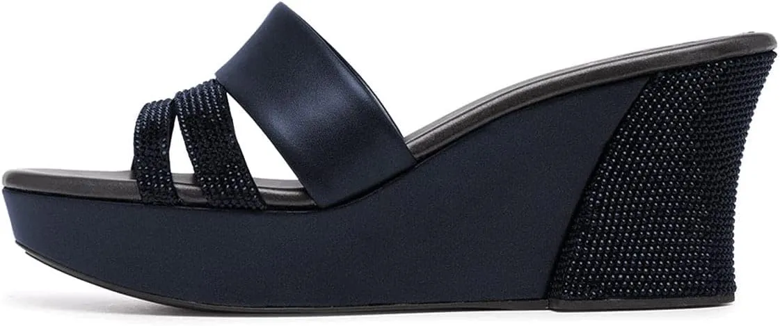 XYD Women Casual Wedges Slide Sandals Platform Rhinestones Slip On Open Toe Mules Comfort High Heel Summer Fashion Shoes