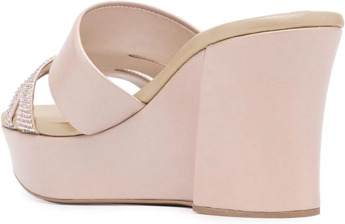XYD Women Casual Wedges Slide Sandals Platform Rhinestones Slip On Open Toe Mules Comfort High Heel Summer Fashion Shoes