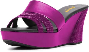 XYD Women Casual Wedges Slide Sandals Platform Rhinestones Slip On Open Toe Mules Comfort High Heel Summer Fashion Shoes