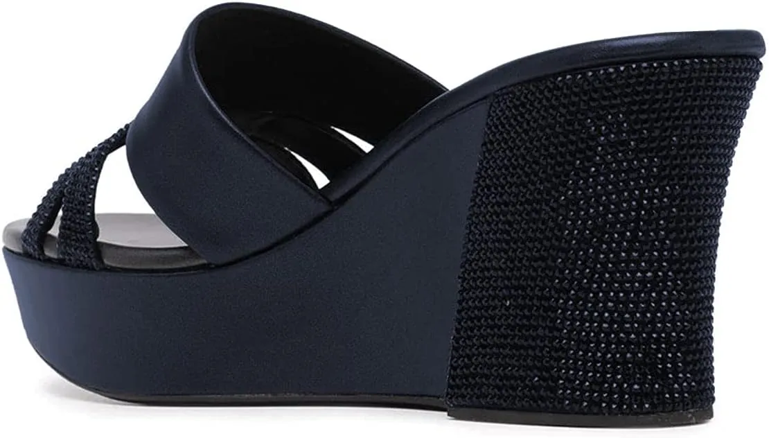 XYD Women Casual Wedges Slide Sandals Platform Rhinestones Slip On Open Toe Mules Comfort High Heel Summer Fashion Shoes