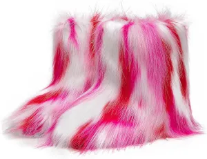 yamerbo Faux Fur Boots for Little Girls Women, Fuzzy Flurry Furry Winter Mid-Calf Snow Shoes, Round Toe Suede Winter Comfy Plush Warm Short Snow Bootie Flat Shoes for Women