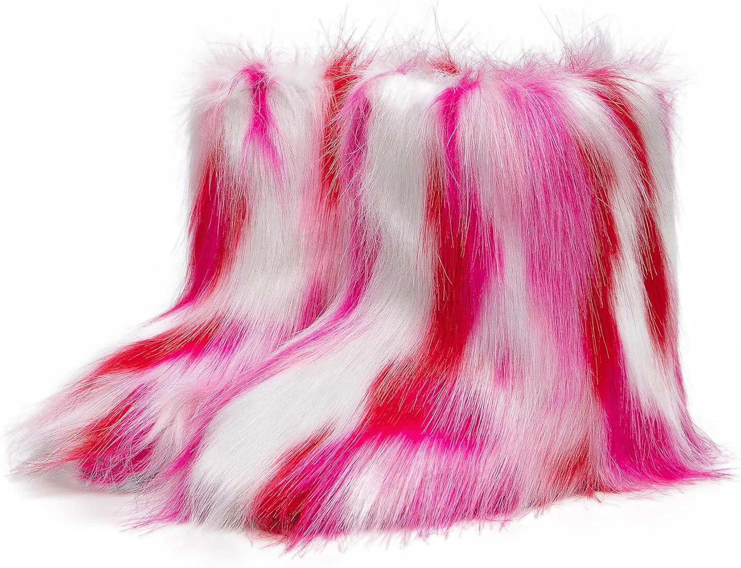 yamerbo Faux Fur Boots for Little Girls Women, Fuzzy Flurry Furry Winter Mid-Calf Snow Shoes, Round Toe Suede Winter Comfy Plush Warm Short Snow Bootie Flat Shoes for Women