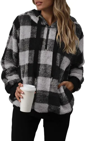 Yanekop Womens Hoodies Sherpa Pullover Sweater Fuzzy Fleece Sweatshirt Oversized Hoodie Cozy Outerwear with Pockets